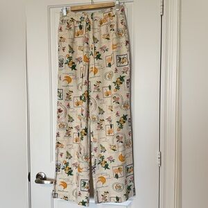 Rachel Zoe Linen Blend Wide Leg Pants Elastic Waistband Tropical Fruit, small